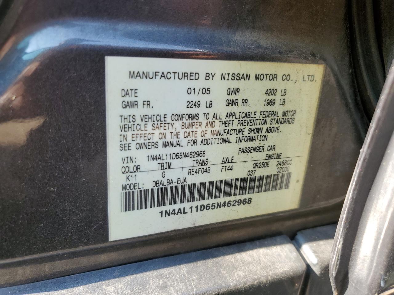 1N4AL11D65N462968 2005 Nissan Altima S