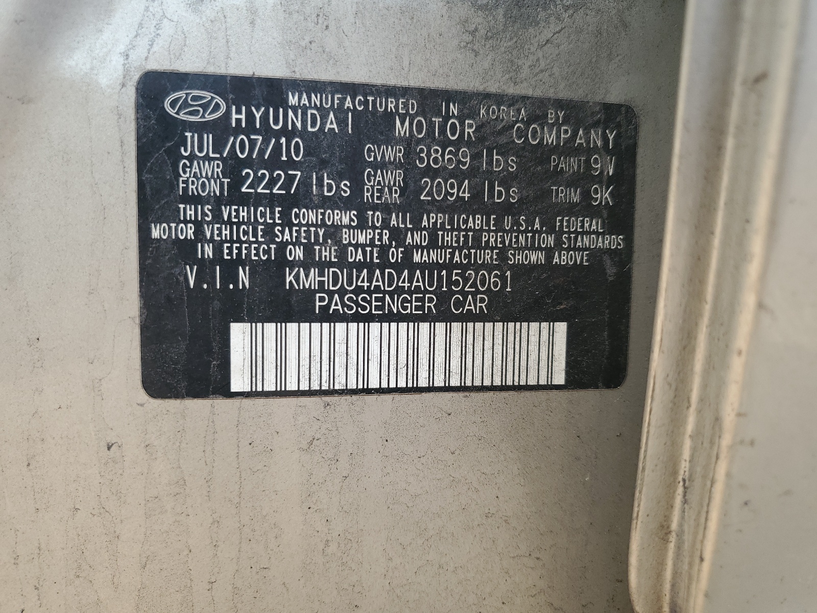 KMHDU4AD4AU152061 2010 Hyundai Elantra Blue