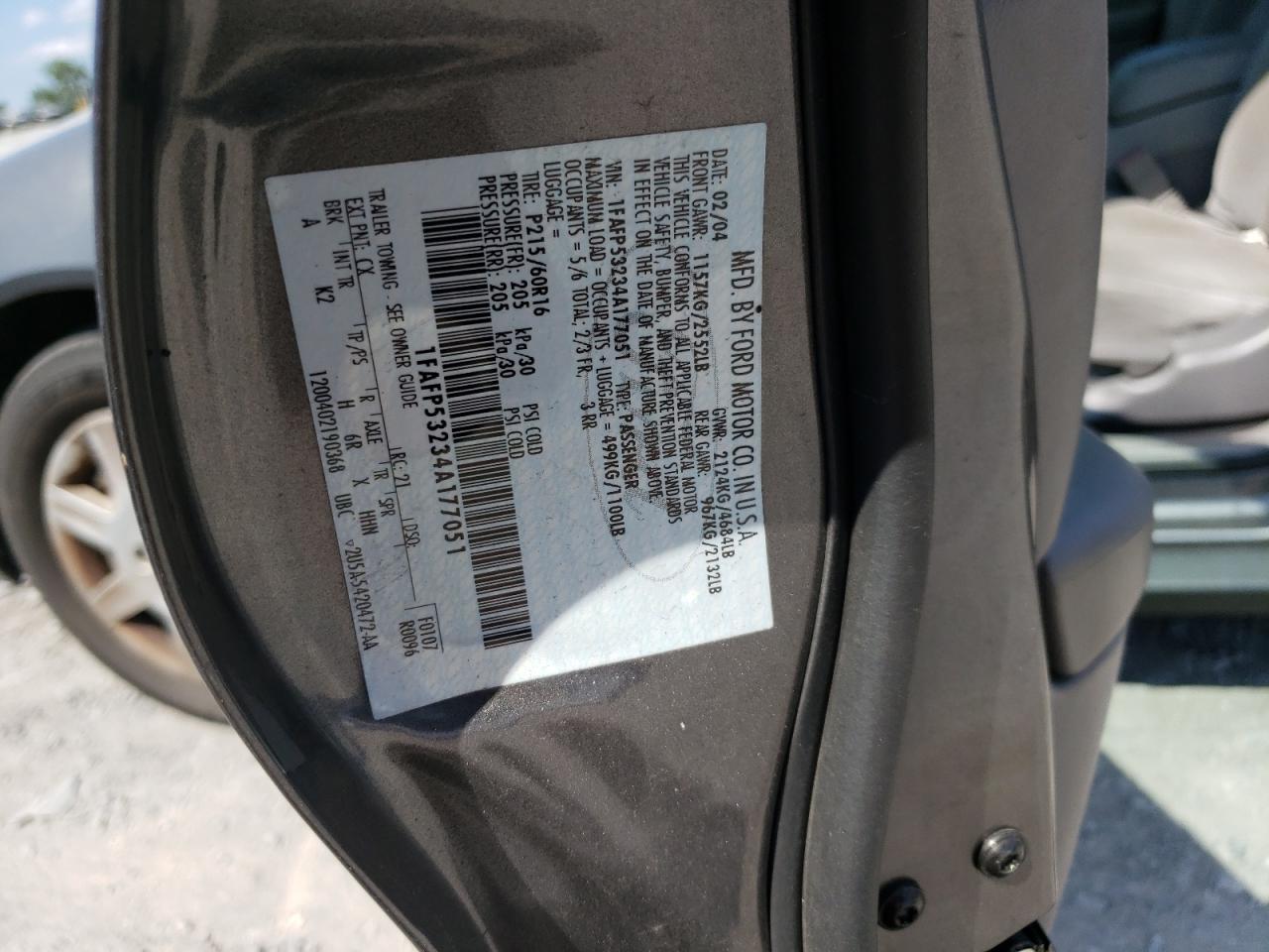 2004 Ford Taurus Se VIN: 1FAFP53234A177051 Lot: 66904514