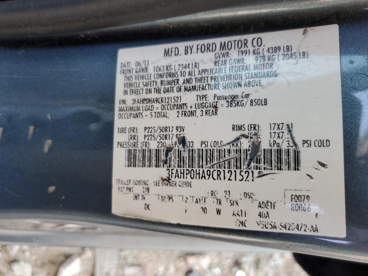 3FAHP0HA9CR121521 2012 Ford Fusion Se