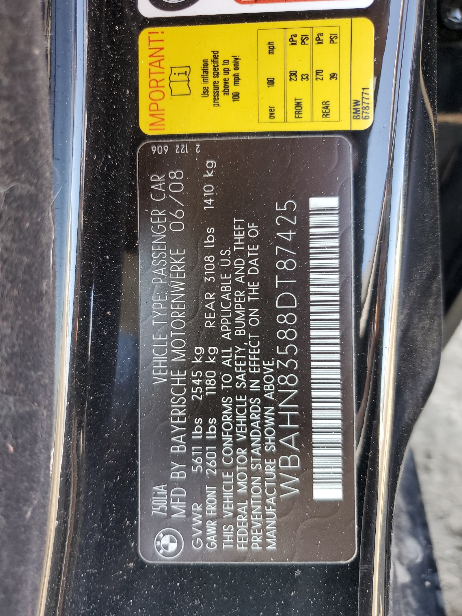 WBAHN83588DT87425 2008 BMW 750 Li