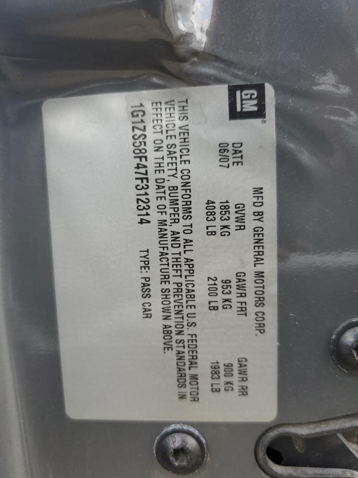 2007 Chevrolet Malibu Ls VIN: 1G1ZS58F47F312314 Lot: 65743564