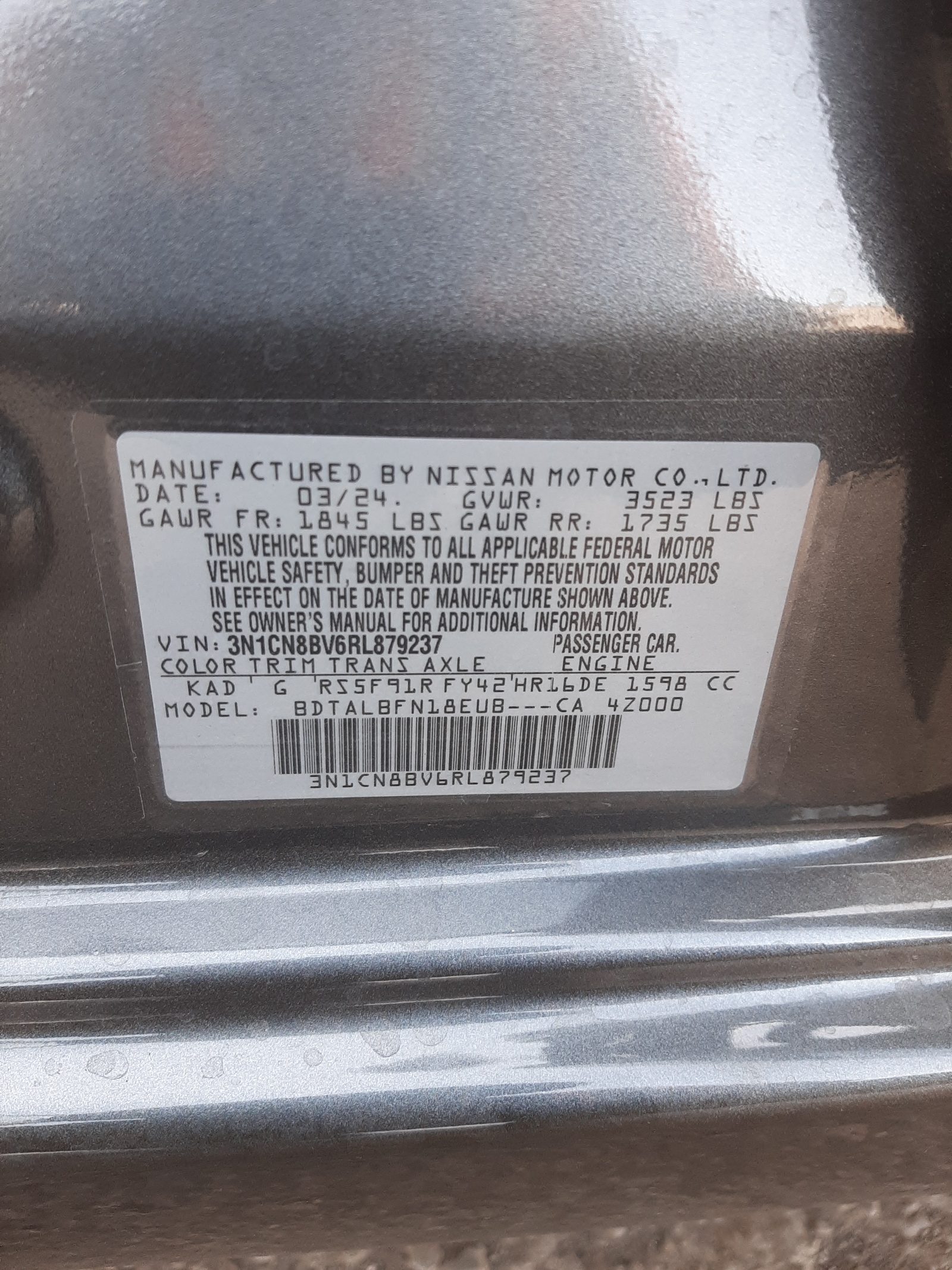 3N1CN8BV6RL879237 2024 Nissan Versa S