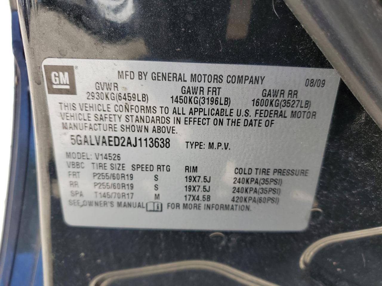 2010 Buick Enclave Cx VIN: 5GALVAED2AJ113638 Lot: 67841844