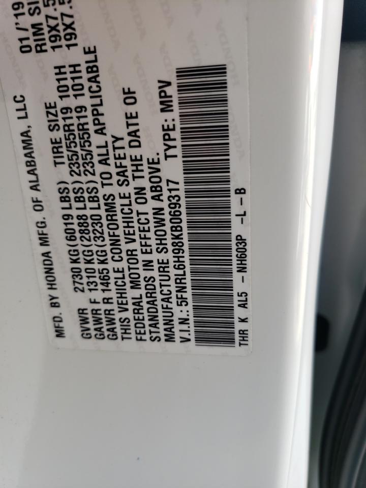 5FNRL6H98KB069317 2019 Honda Odyssey Elite