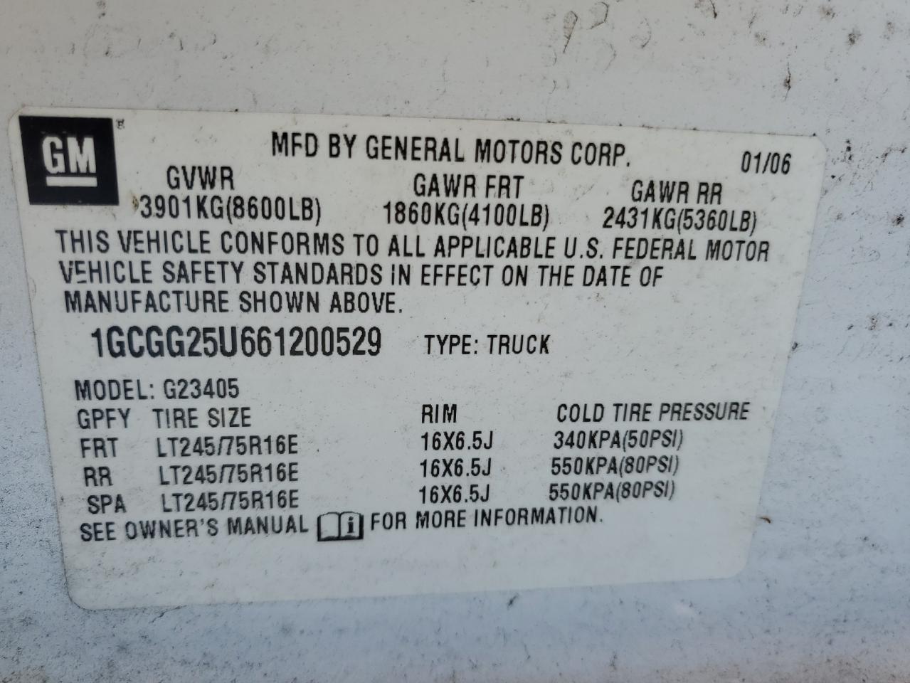 2006 Chevrolet Express G2500 VIN: 1GCGG25U661200529 Lot: 67598124