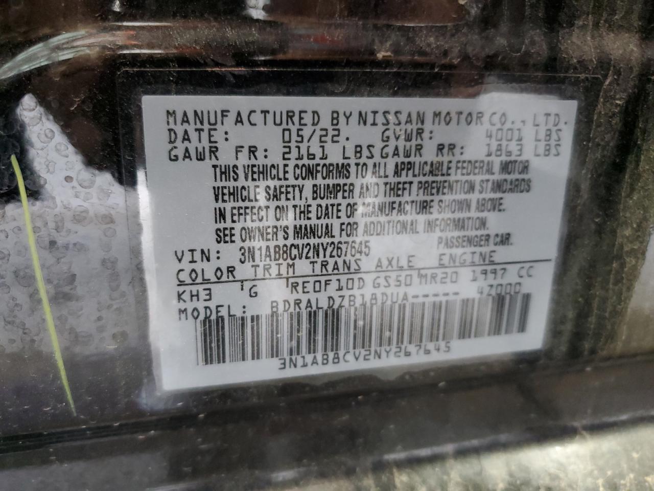 2022 Nissan Sentra Sv VIN: 3N1AB8CV2NY267645 Lot: 68708034