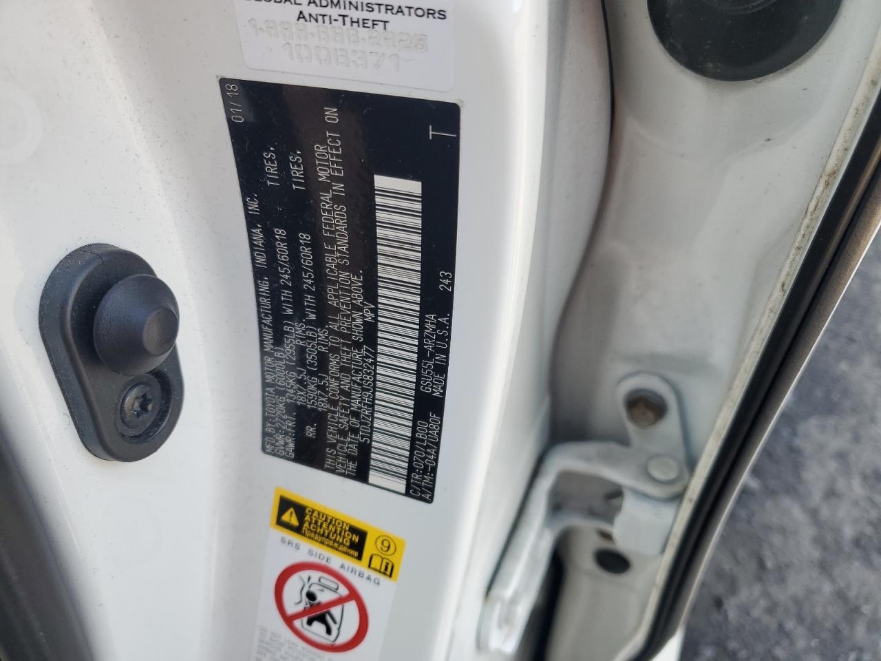 2018 Toyota Highlander Se VIN: 5TDJZRFH9JS832477 Lot: 66809034