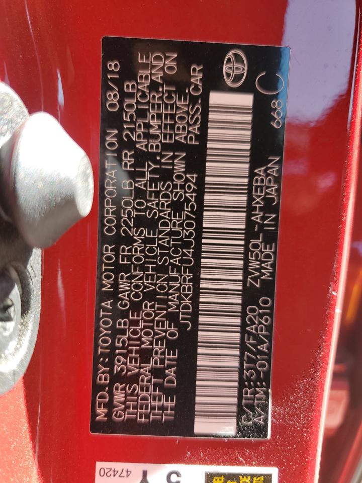 2018 Toyota Prius VIN: JTDKBRFU4J3075494 Lot: 65941674