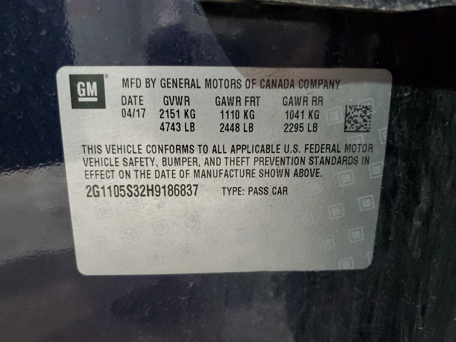 2G1105S32H9186837 2017 Chevrolet Impala Lt
