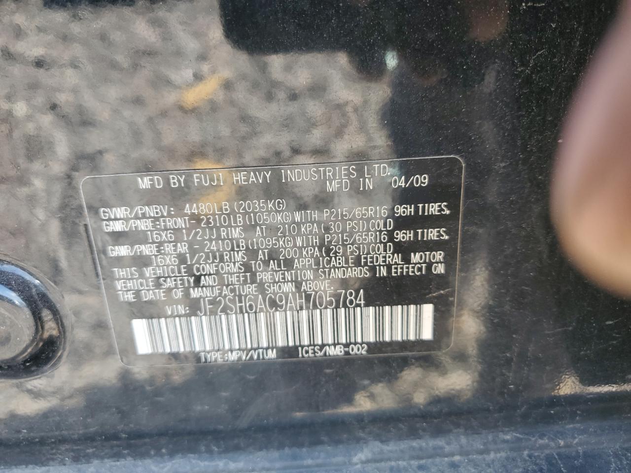 2010 Subaru Forester 2.5X VIN: JF2SH6AC9AH705784 Lot: 68869404