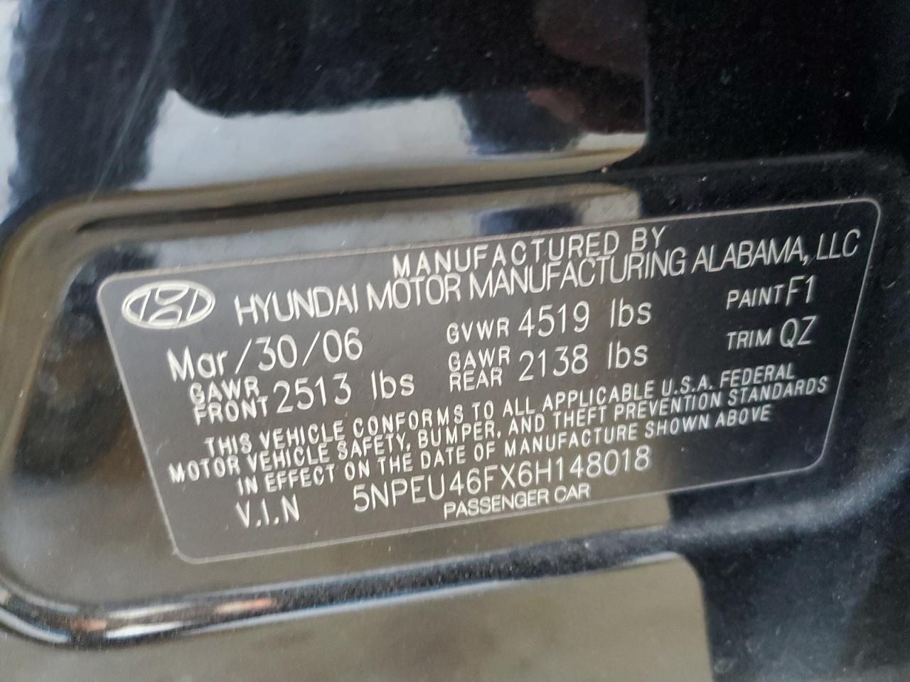 5NPEU46FX6H148018 2006 Hyundai Sonata Gls