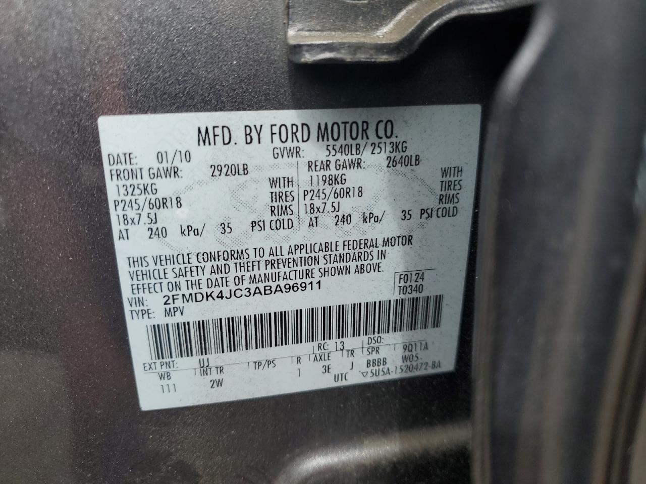 2FMDK4JC3ABA96911 2010 Ford Edge Sel