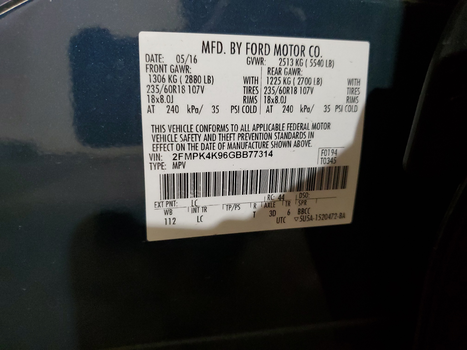 2FMPK4K96GBB77314 2016 Ford Edge Titanium