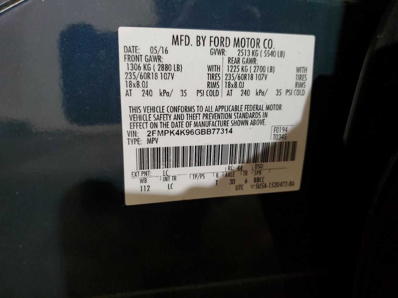 2016 Ford Edge Titanium VIN: 2FMPK4K96GBB77314 Lot: 67248634