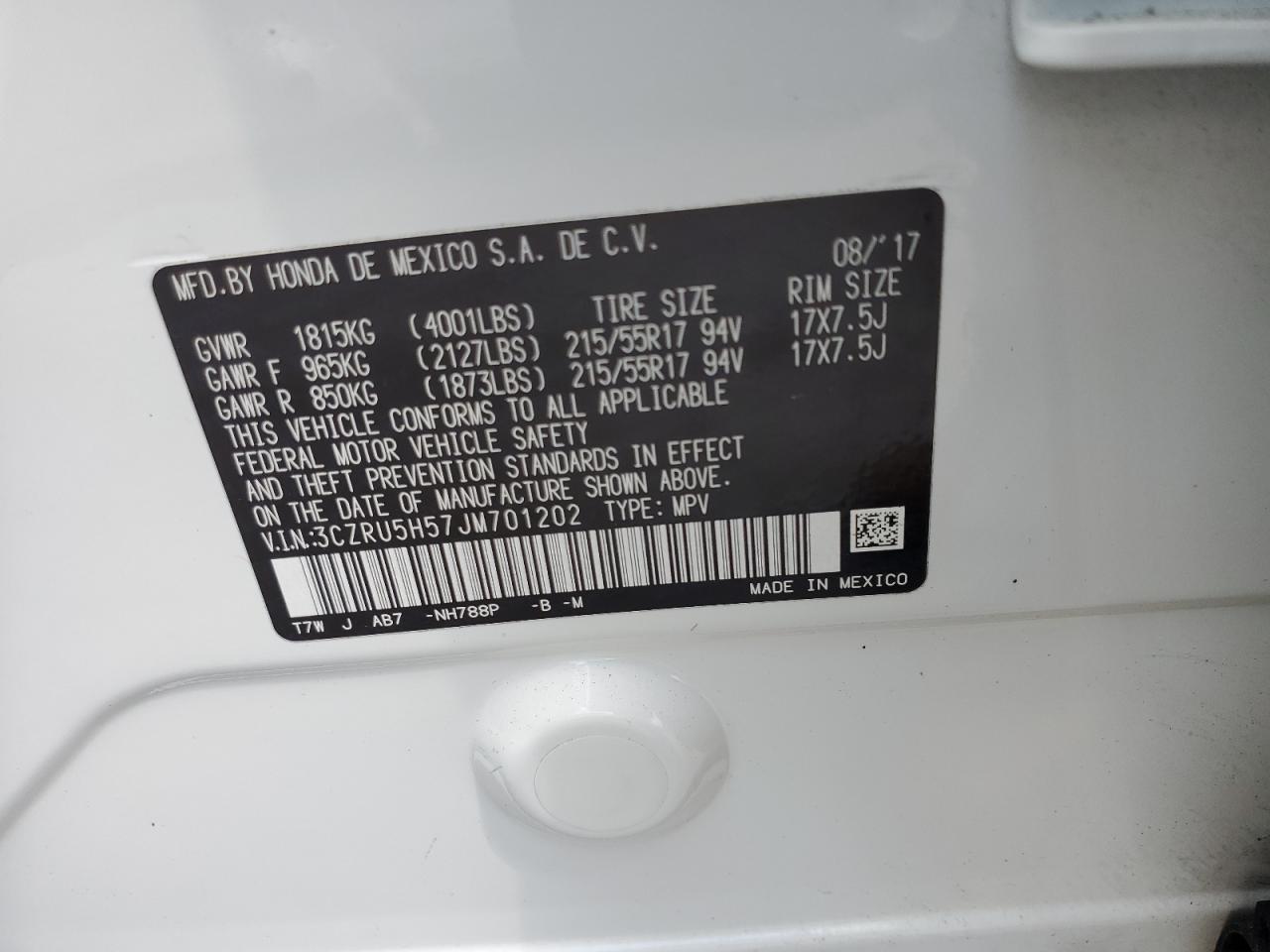 2018 Honda Hr-V Ex VIN: 3CZRU5H57JM701202 Lot: 66811344