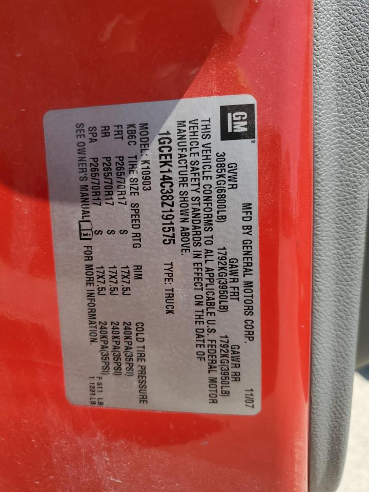 2008 Chevrolet Silverado K1500 VIN: 1GCEK14C38Z191575 Lot: 64168744