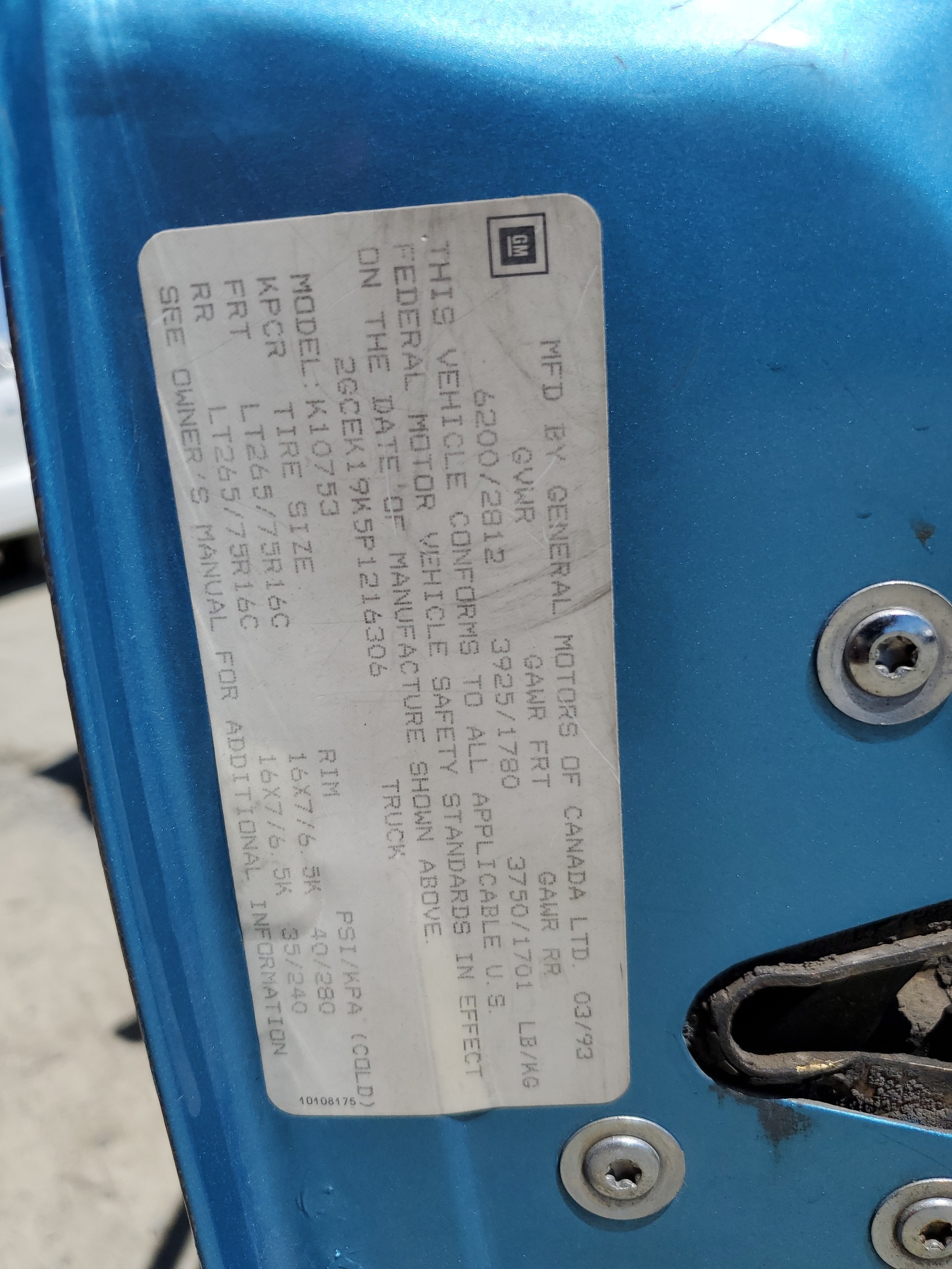 2GCEK19K5P1216306 1993 Chevrolet Gmt-400 K1500