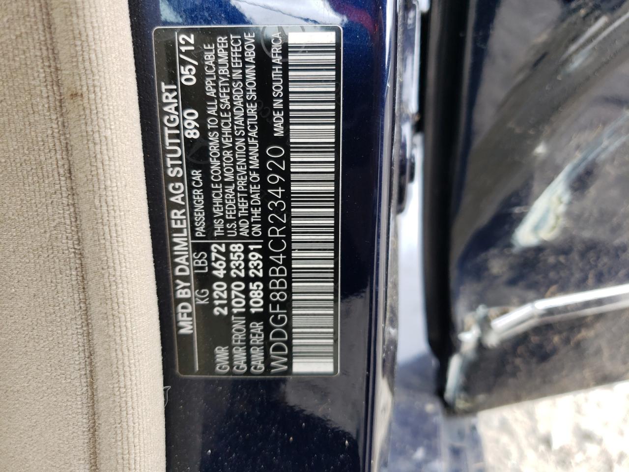 2012 Mercedes-Benz C 300 4Matic VIN: WDDGF8BB4CR234920 Lot: 66283504