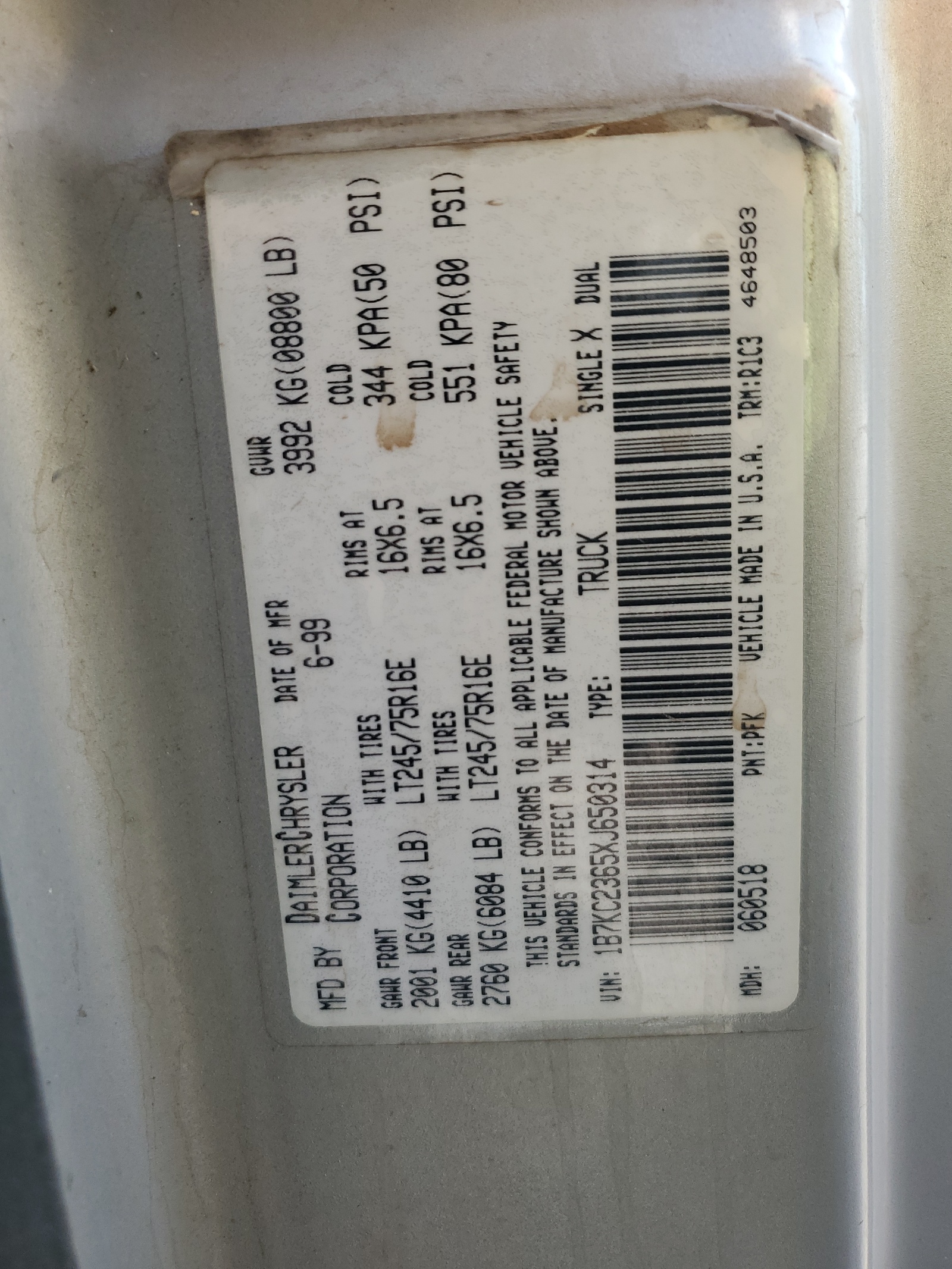 1B7KC2365XJ650314 1999 Dodge Ram 2500