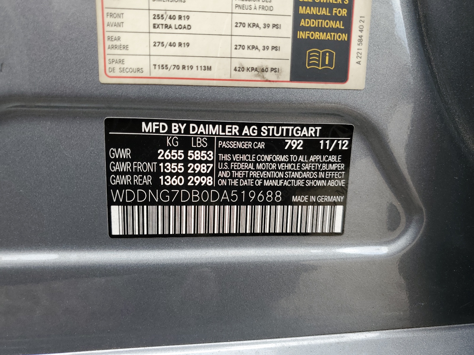 WDDNG7DB0DA519688 2013 Mercedes-Benz S 550