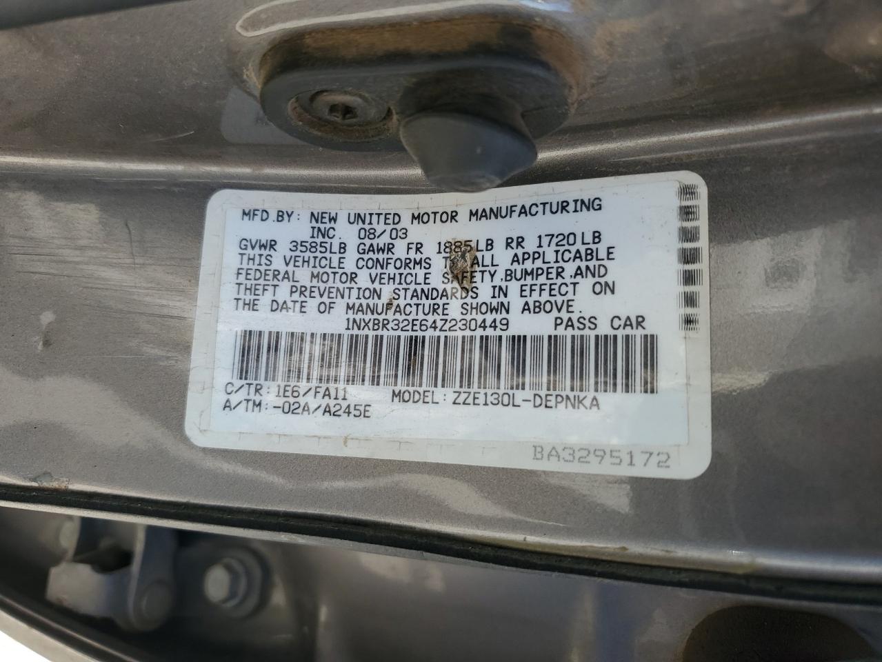 2004 Toyota Corolla Ce VIN: 1NXBR32E64Z230449 Lot: 66921864