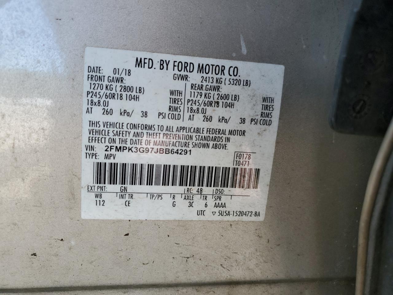 2018 Ford Edge Se VIN: 2FMPK3G97JBB64291 Lot: 67216094