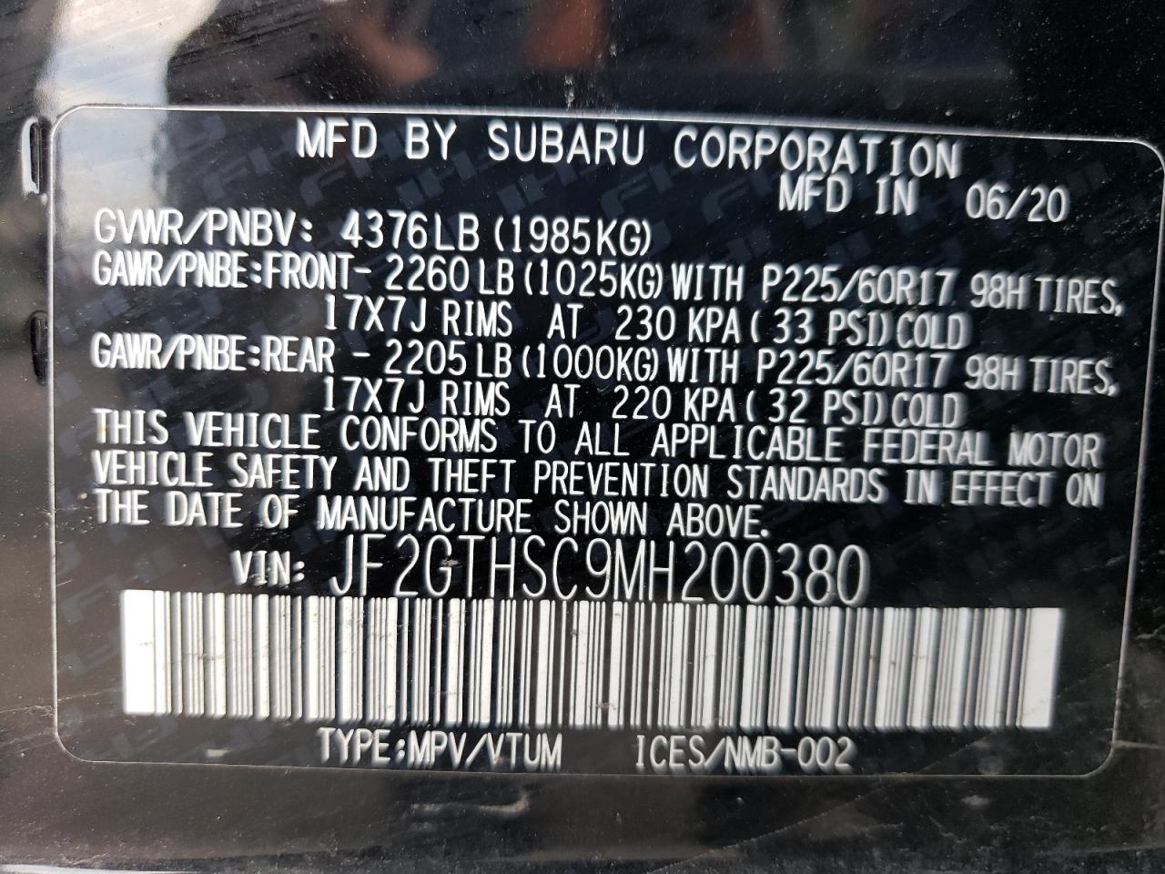 JF2GTHSC9MH200380 2021 Subaru Crosstrek Sport