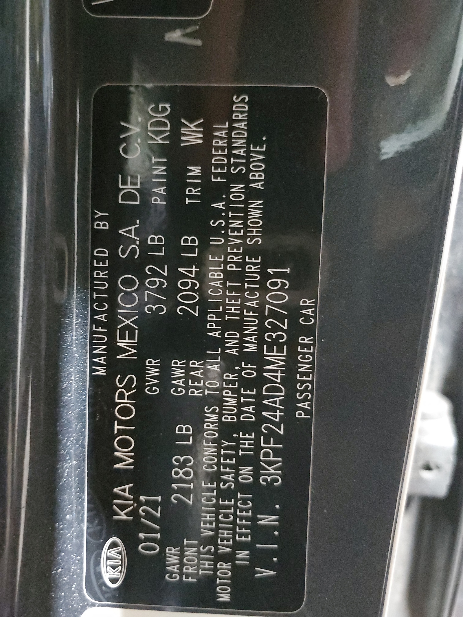 3KPF24AD4ME327091 2021 Kia Forte Fe