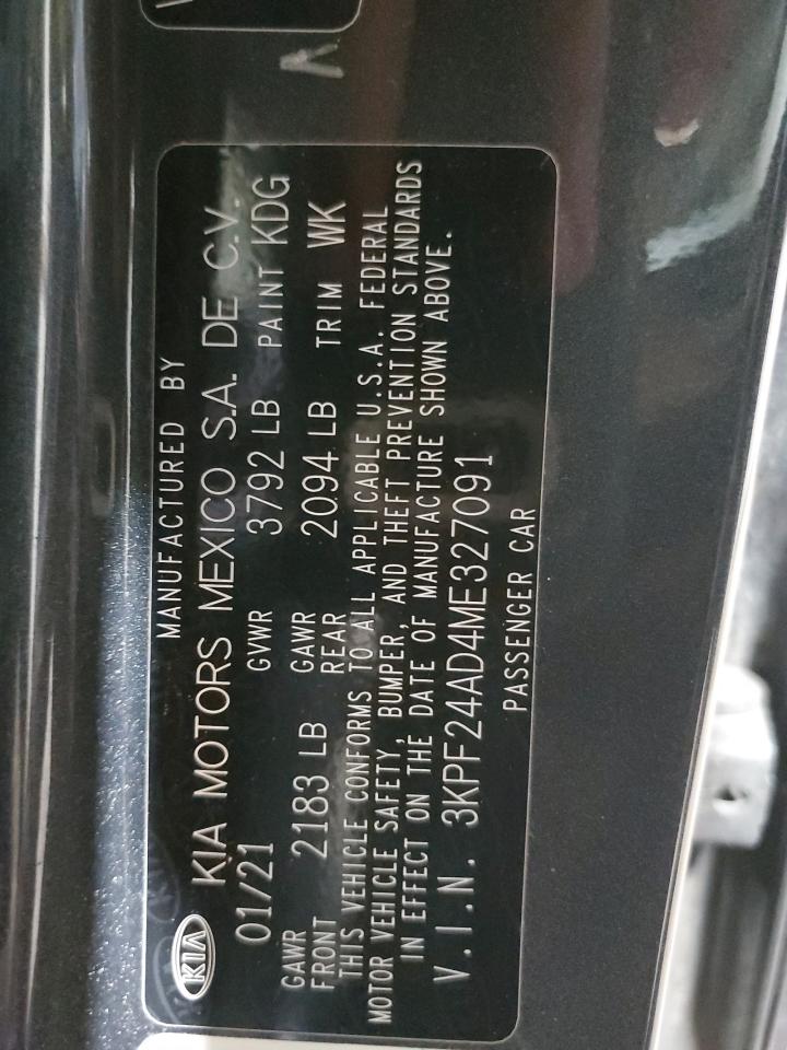 2021 Kia Forte Fe VIN: 3KPF24AD4ME327091 Lot: 66793574