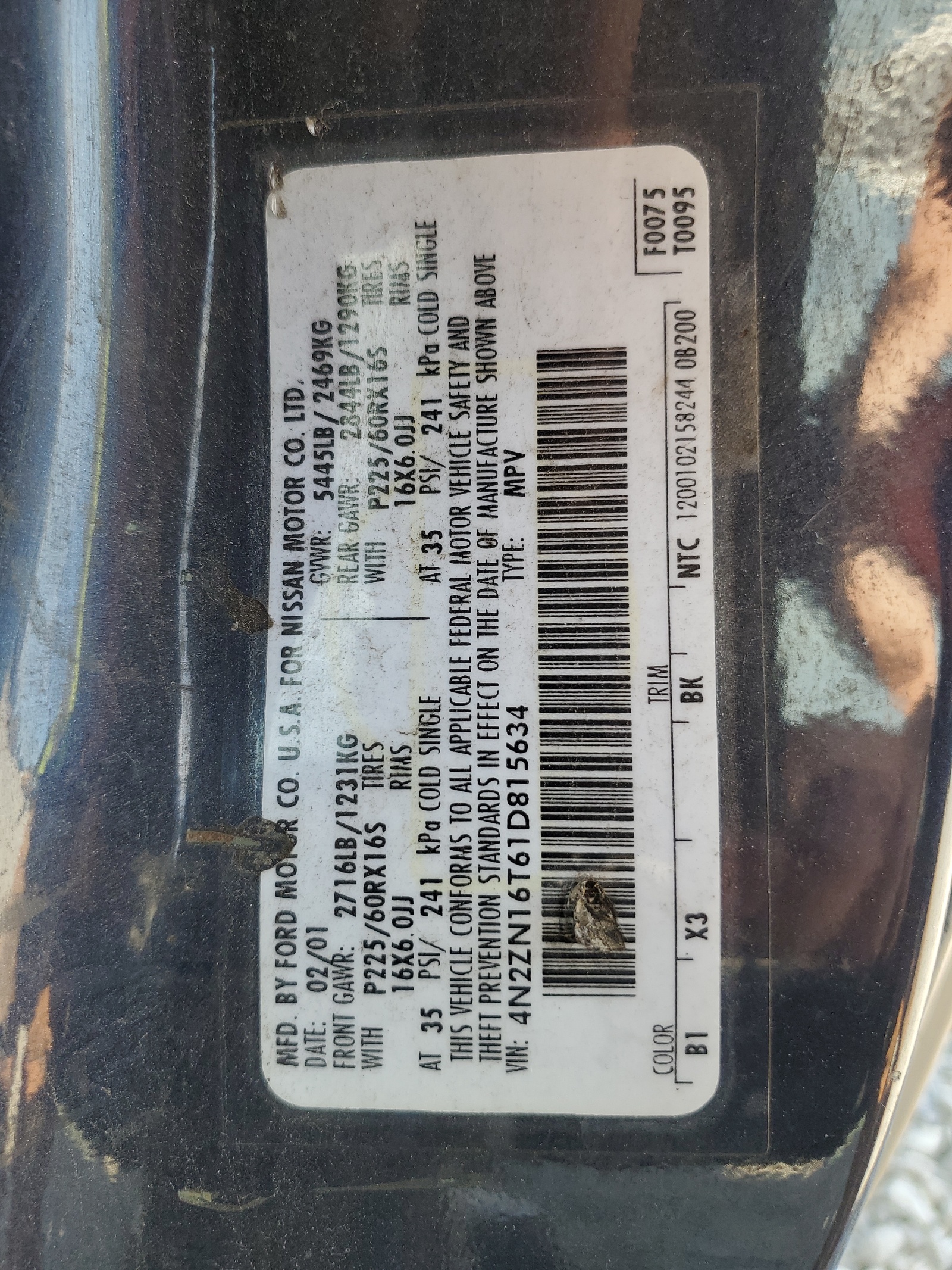 4N2ZN16T61D815634 2001 Nissan Quest Se