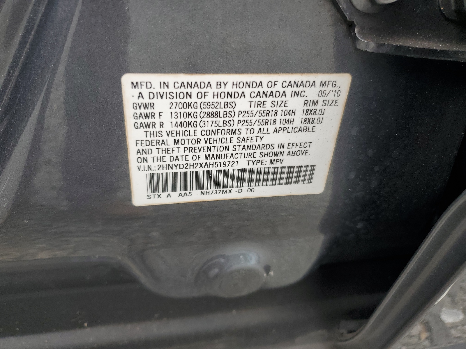 2HNYD2H2XAH519721 2010 Acura Mdx