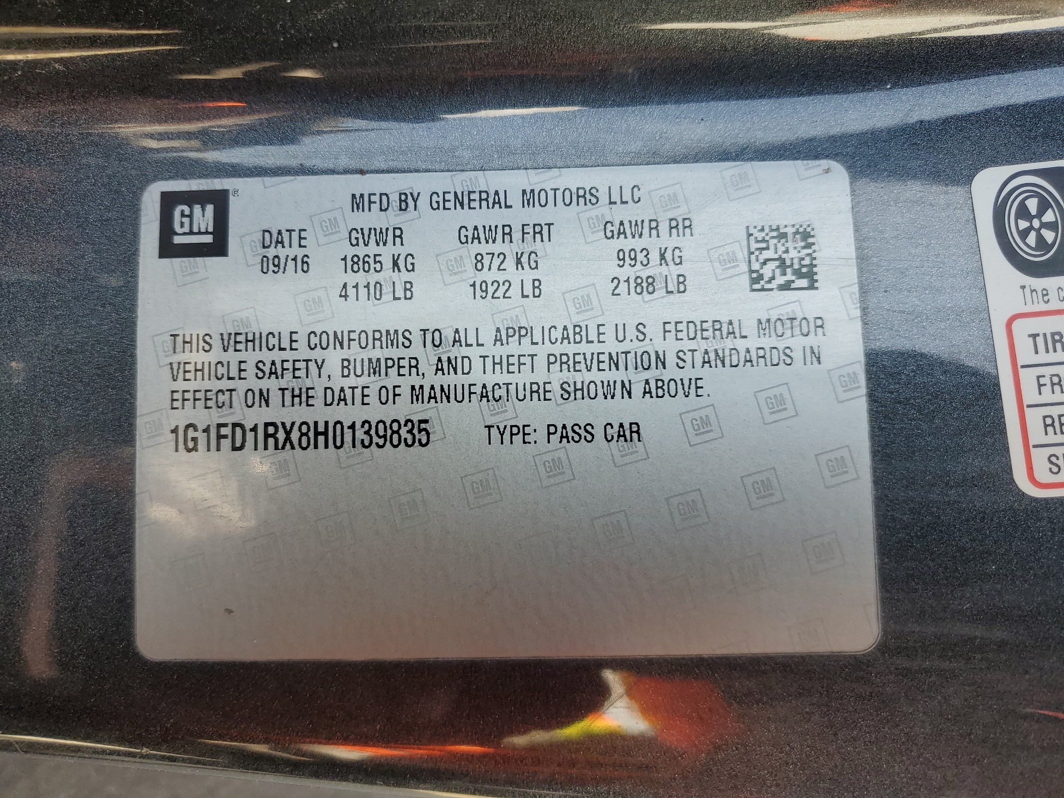 1G1FD1RX8H0139835 2017 Chevrolet Camaro Lt