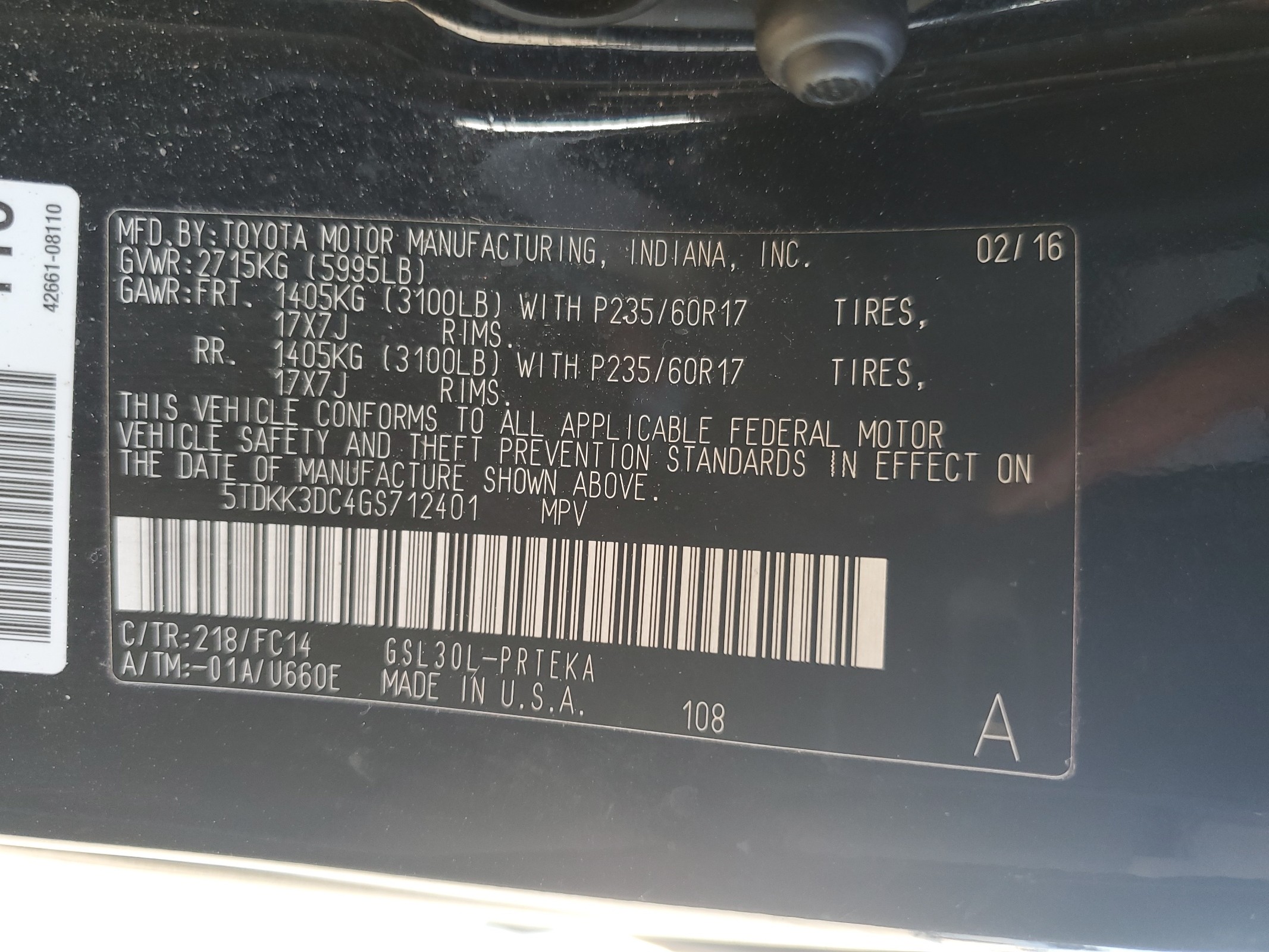 5TDKK3DC4GS712401 2016 Toyota Sienna Le