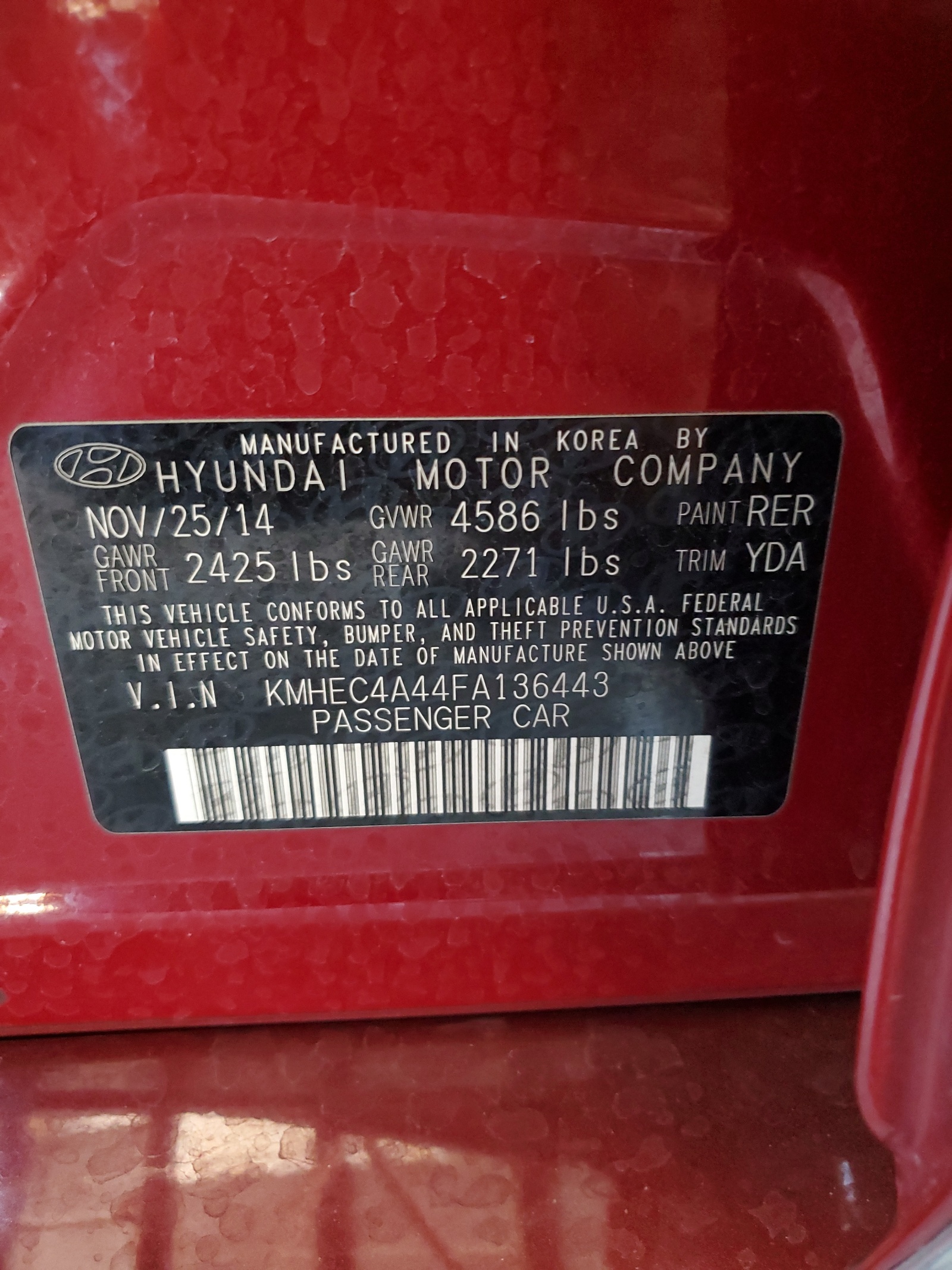 KMHEC4A44FA136443 2015 Hyundai Sonata Hybrid