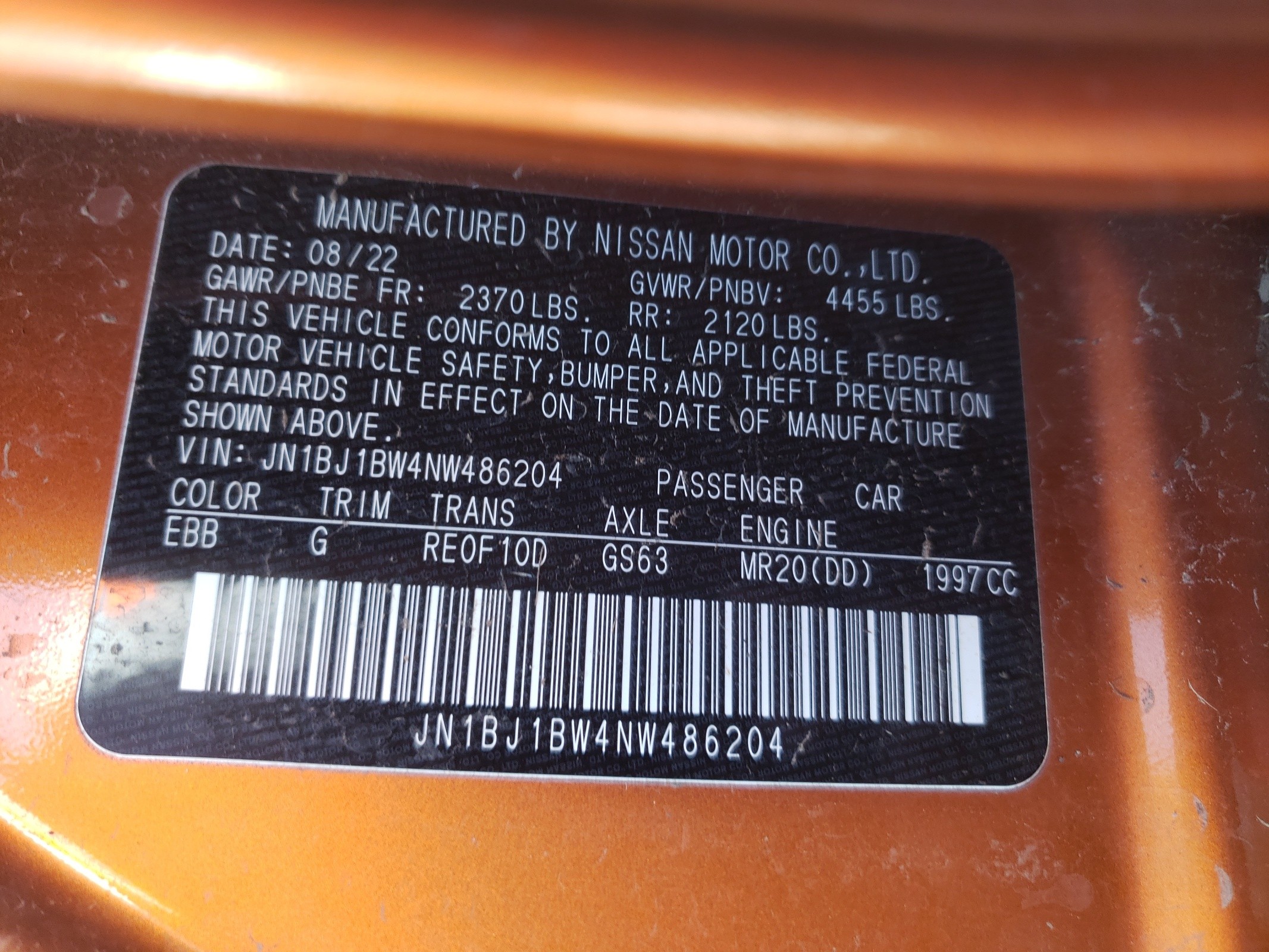 JN1BJ1BW4NW486204 2022 Nissan Rogue Sport Sv