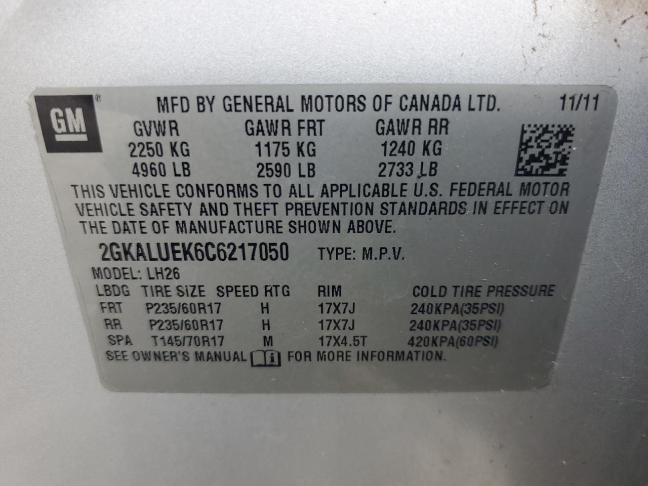 2012 GMC Terrain Slt VIN: 2GKALUEK6C6217050 Lot: 64424434