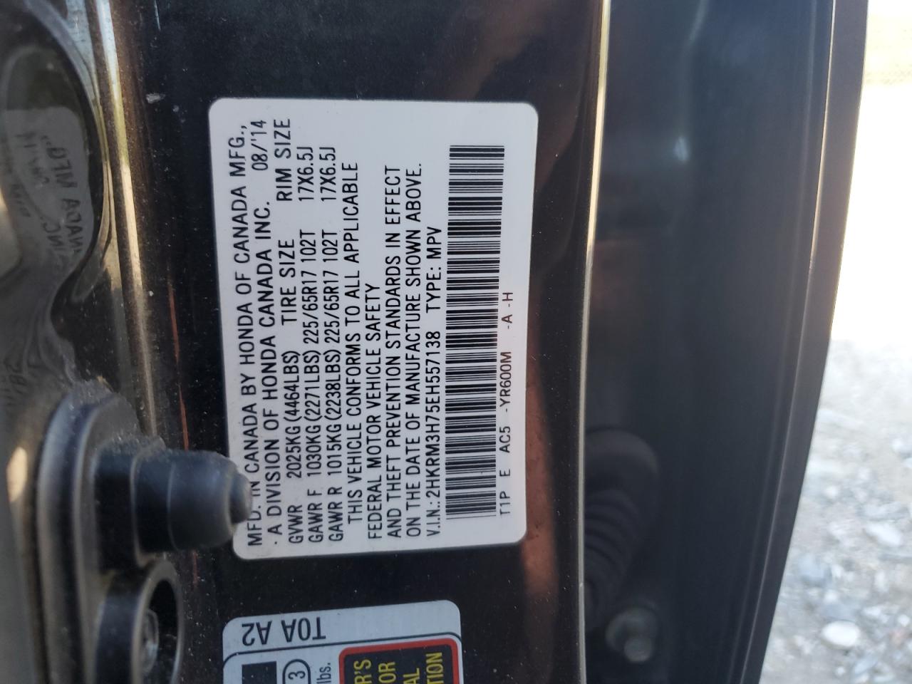 2HKRM3H75EH557138 2014 Honda Cr-V Exl