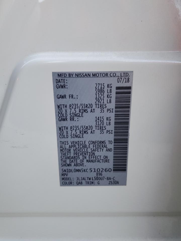 2019 Infiniti Qx60 Luxe VIN: 5N1DL0MN5KC510260 Lot: 67673684