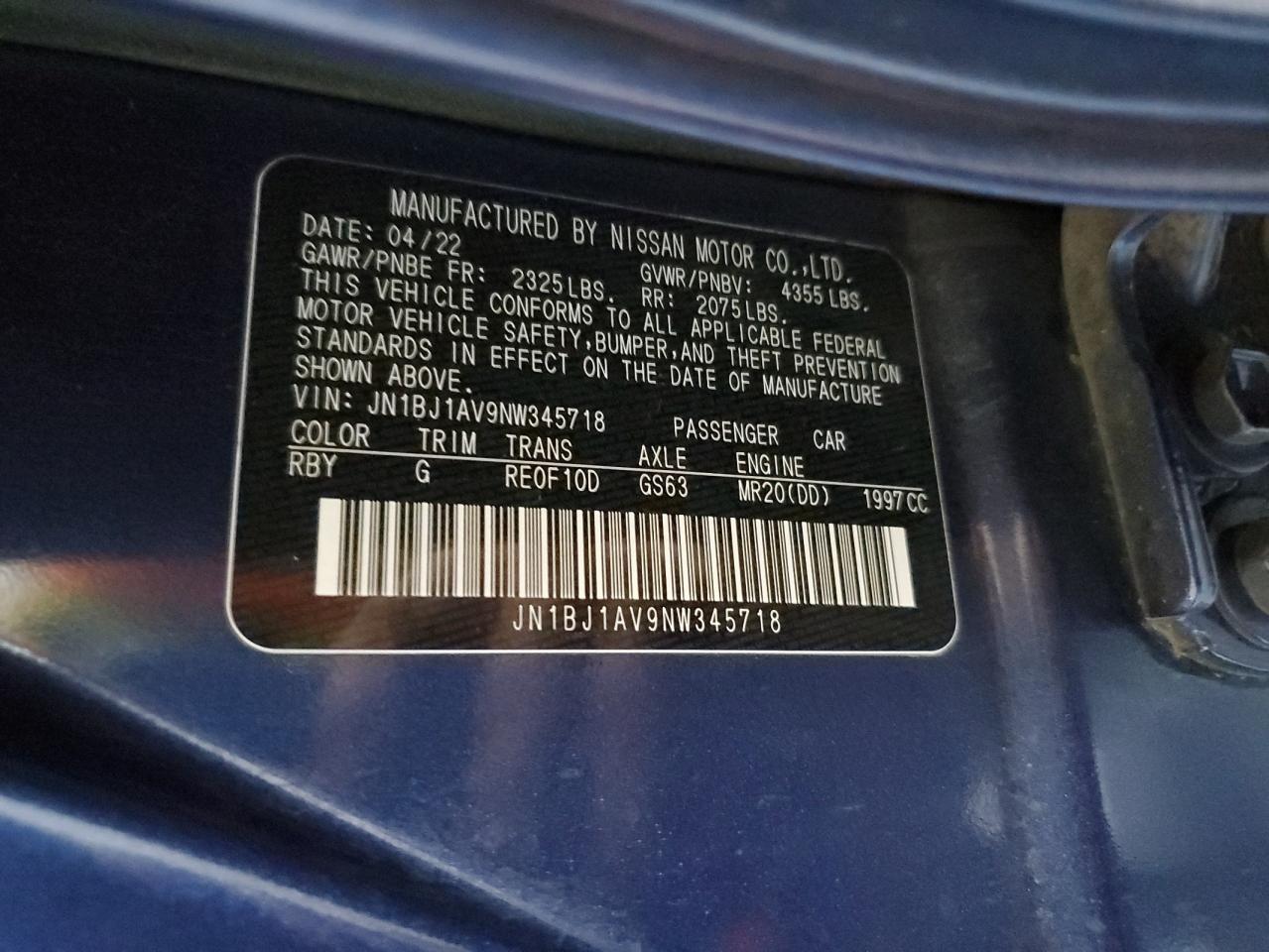 2022 Nissan Rogue Sport S VIN: JN1BJ1AV9NW345718 Lot: 67863244