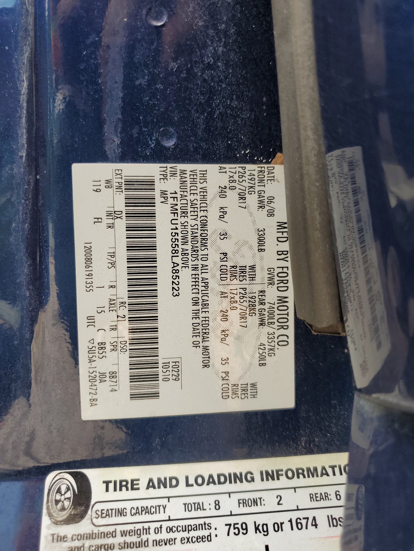 1FMFU15558LA85223 2008 Ford Expedition Xlt