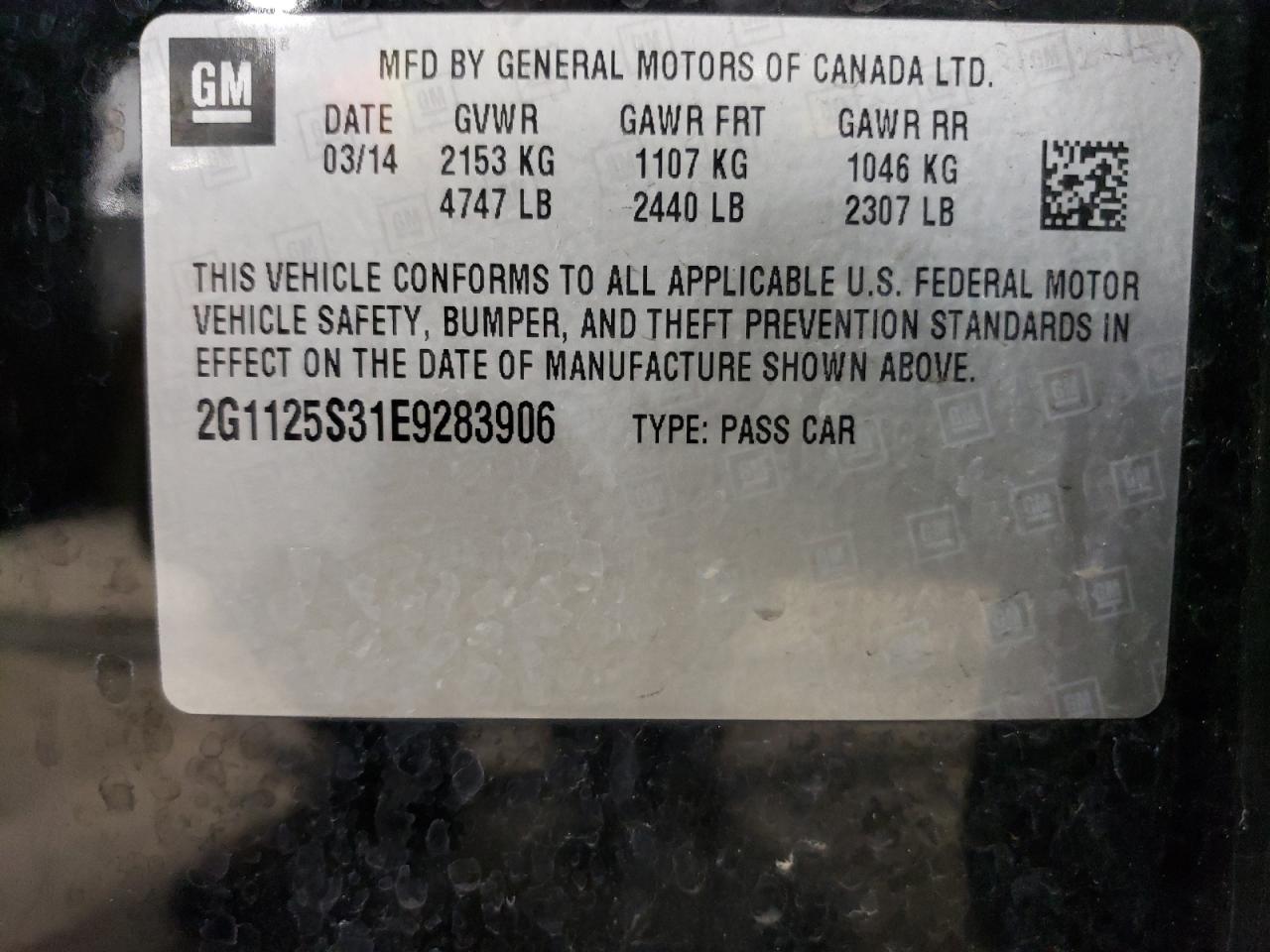 2G1125S31E9283906 2014 Chevrolet Impala Lt