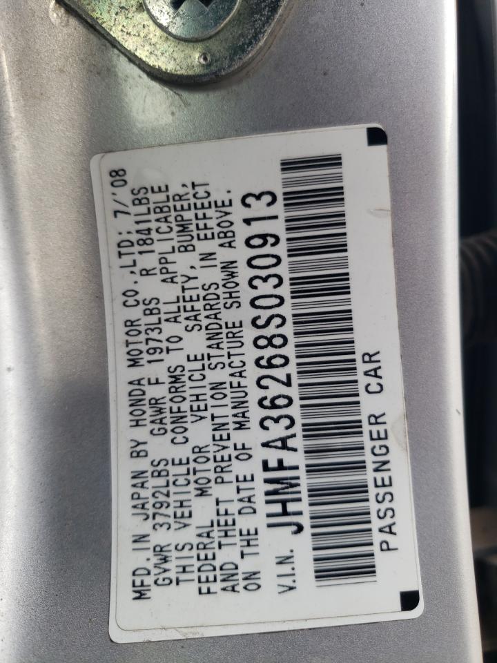 2008 Honda Civic Hybrid VIN: JHMFA36268S030913 Lot: 66823234