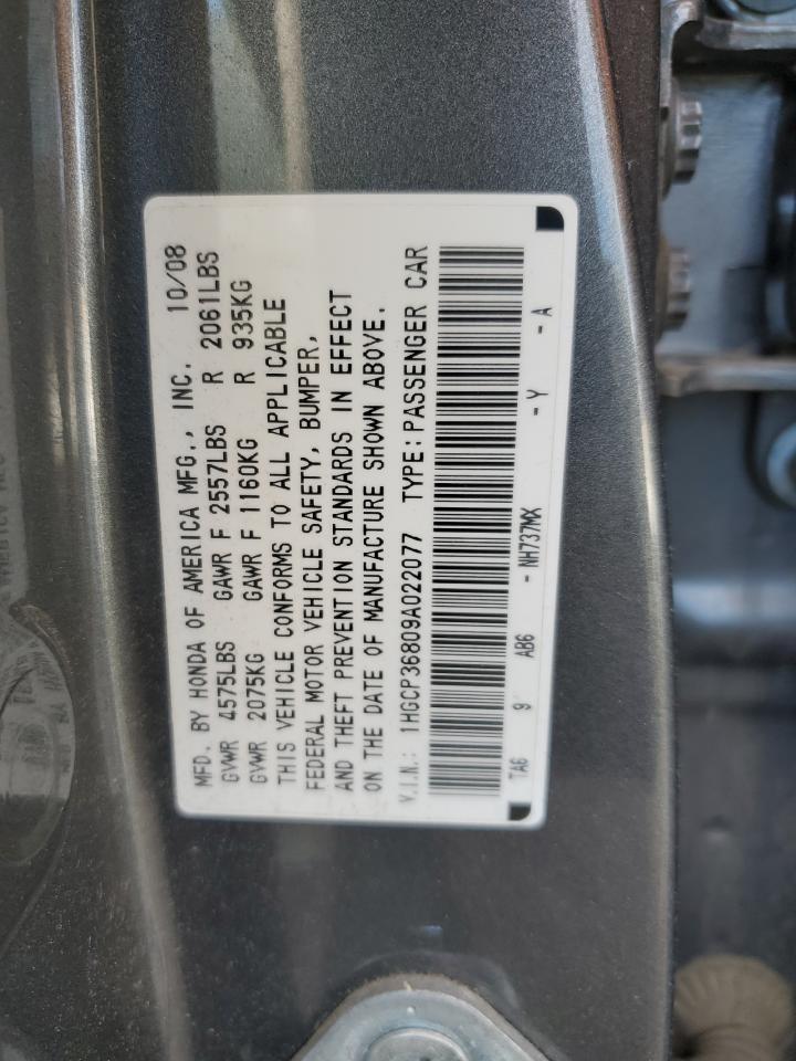 2009 Honda Accord Exl VIN: 1HGCP36809A022077 Lot: 68560254