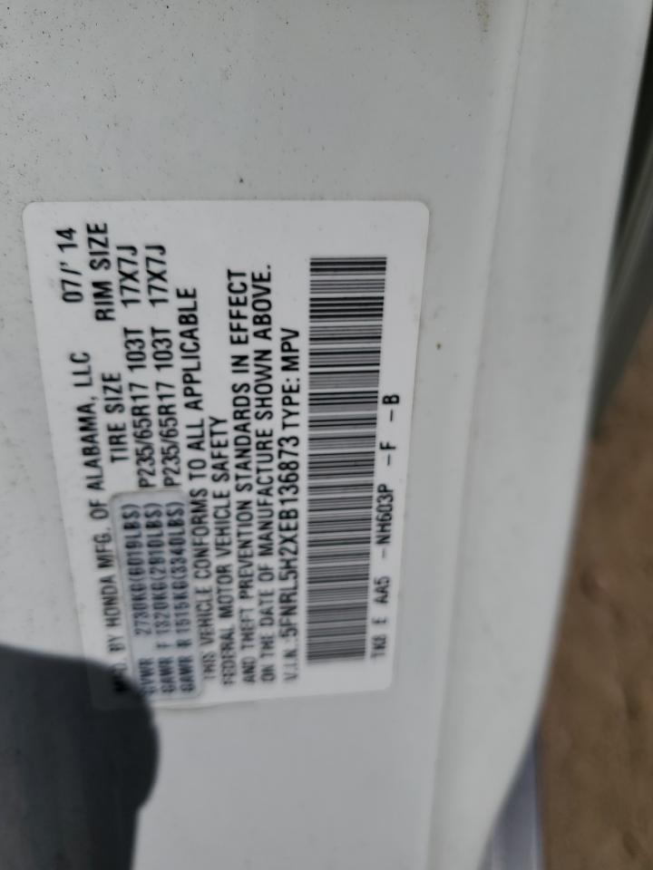 5FNRL5H2XEB136873 2014 Honda Odyssey Lx