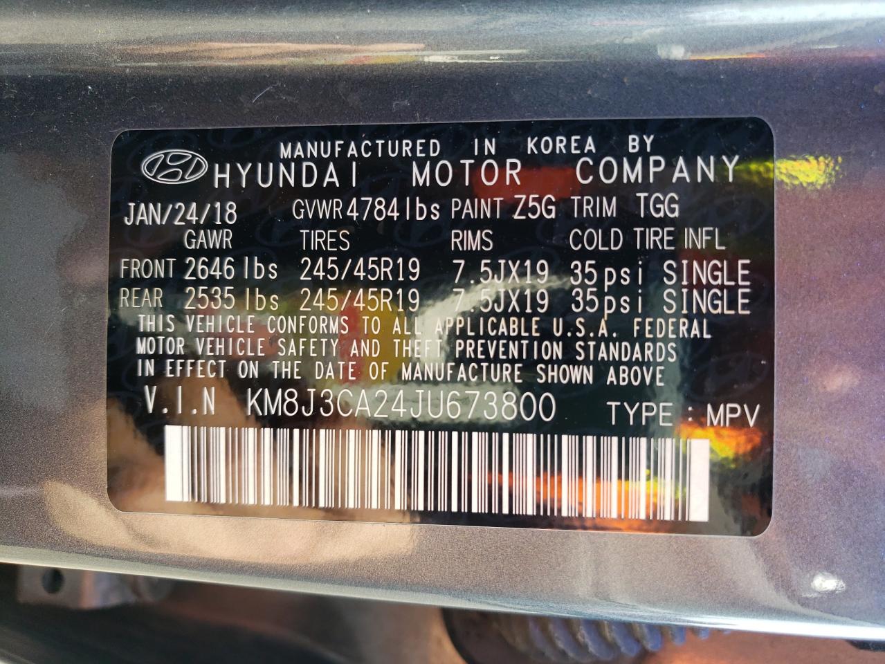 KM8J3CA24JU673800 2018 Hyundai Tucson Value