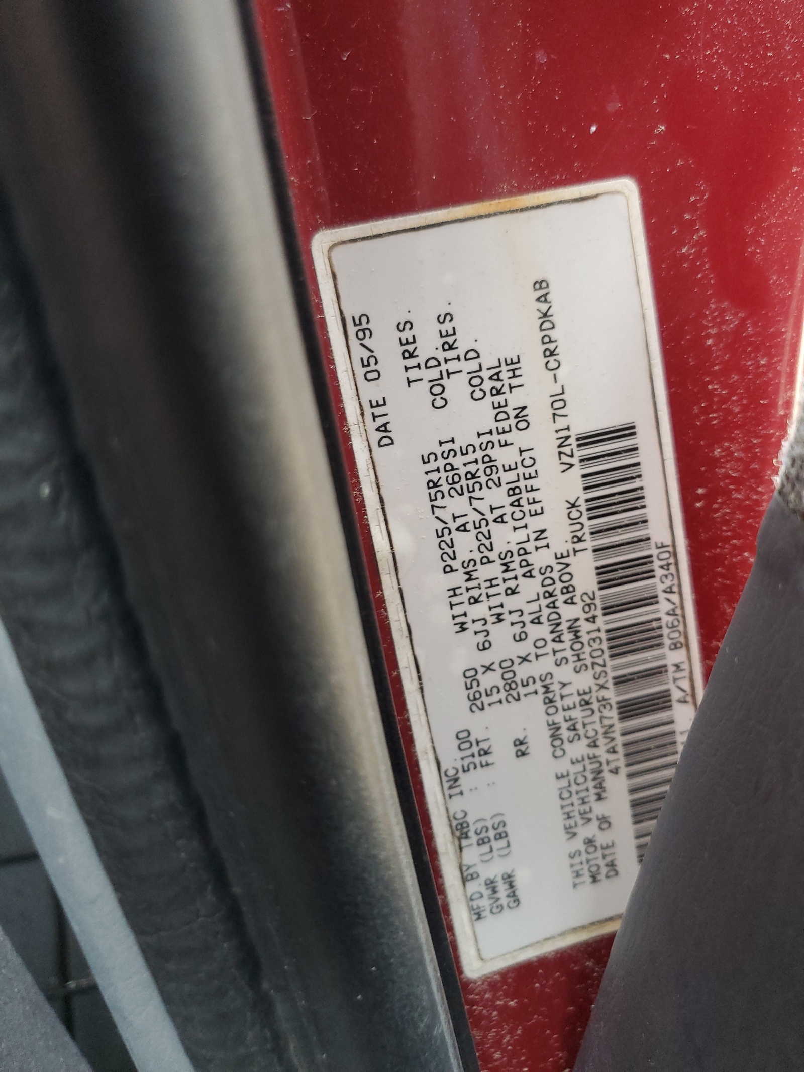 4TAVN73FXSZ031492 1995 Toyota Tacoma Xtracab