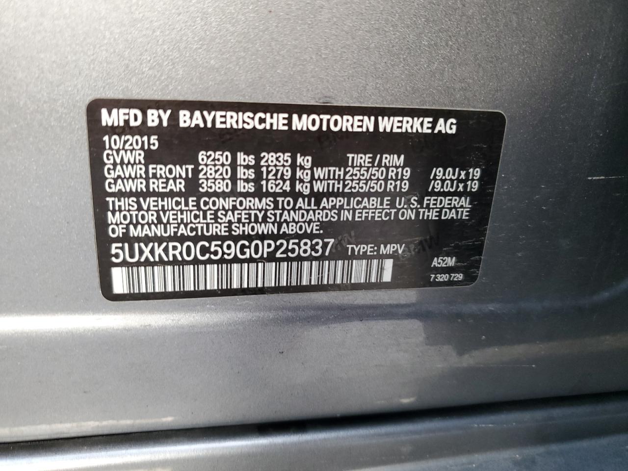 2016 BMW X5 xDrive35I VIN: 5UXKR0C59G0P25837 Lot: 65179764