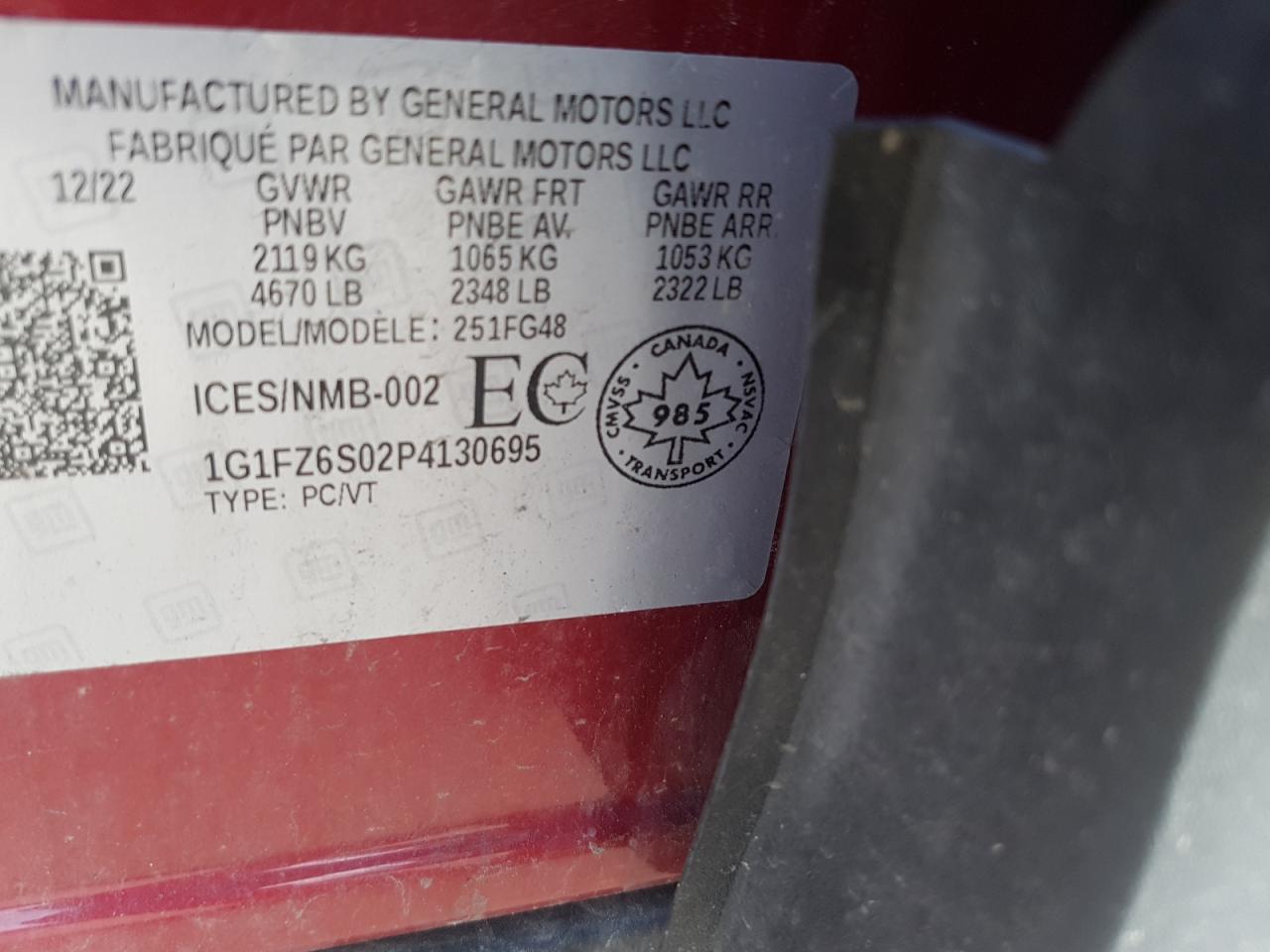 2023 Chevrolet Bolt Euv Premier VIN: 1G1FZ6S02P4130695 Lot: 66147604