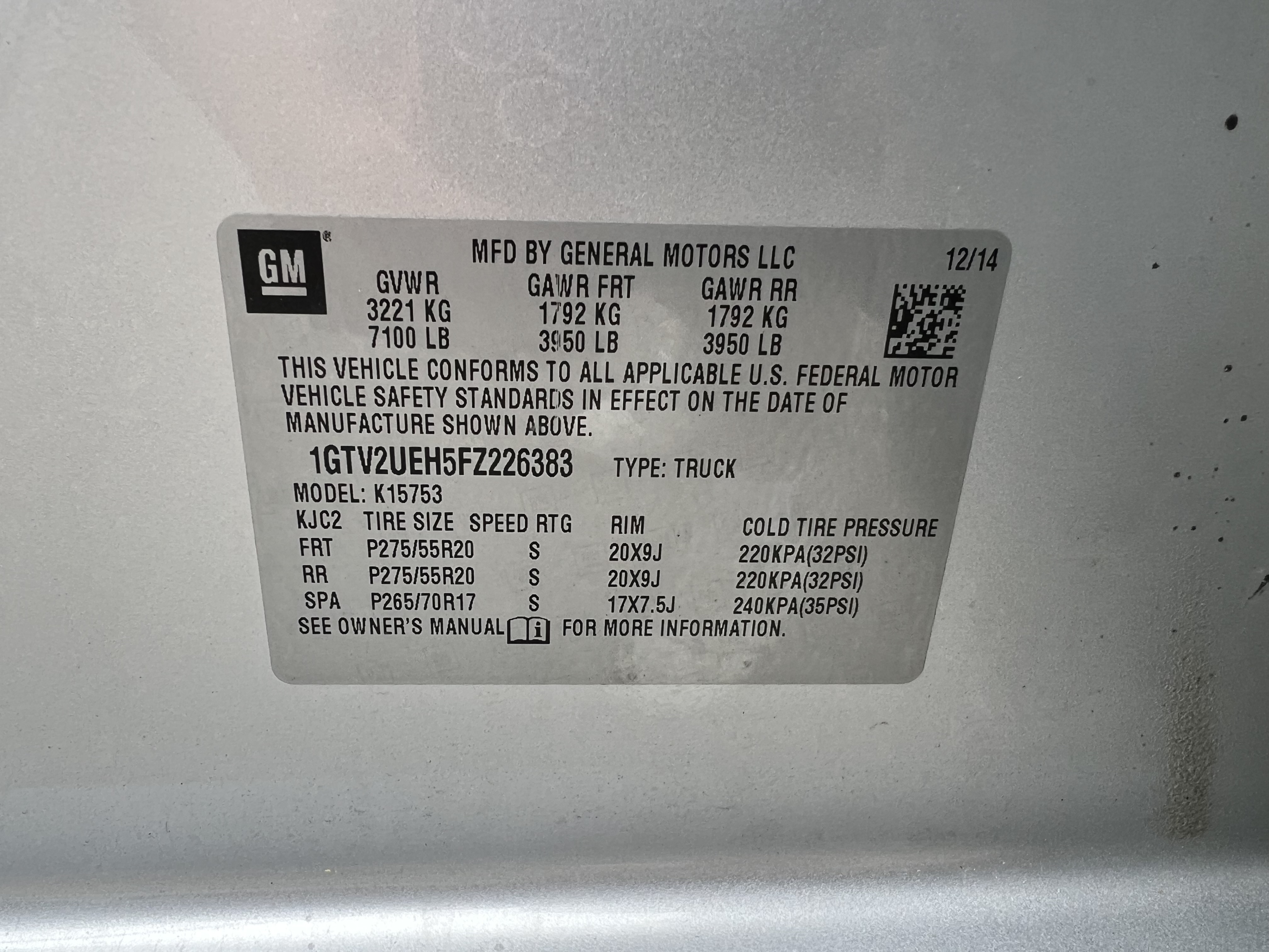 1GTV2UEH5FZ226383 2015 GMC Sierra K1500 Sle
